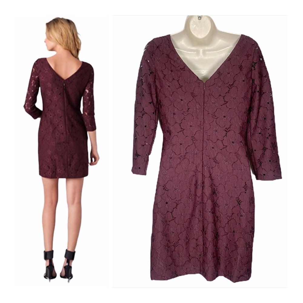 DVF Sarita Flower Lace Dress in Aubergine - Picture 2 of 14